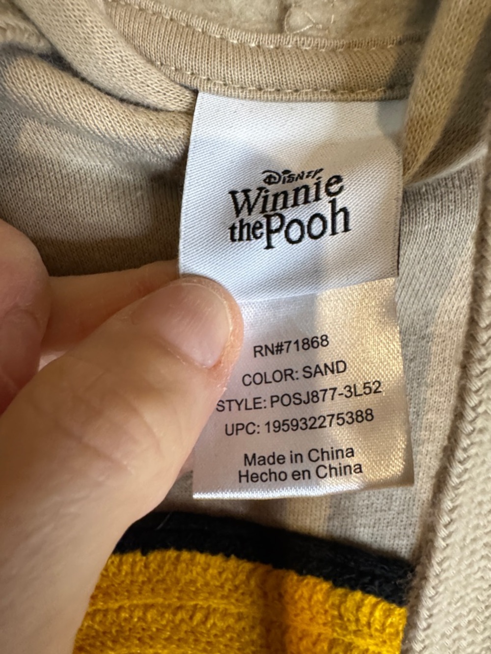 Cream Women's Pullover Hoodie with Yellow Winnie Bear Patch - Picture 2 of 5
